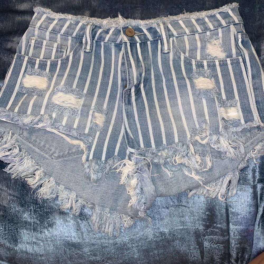 Striped jean shorts